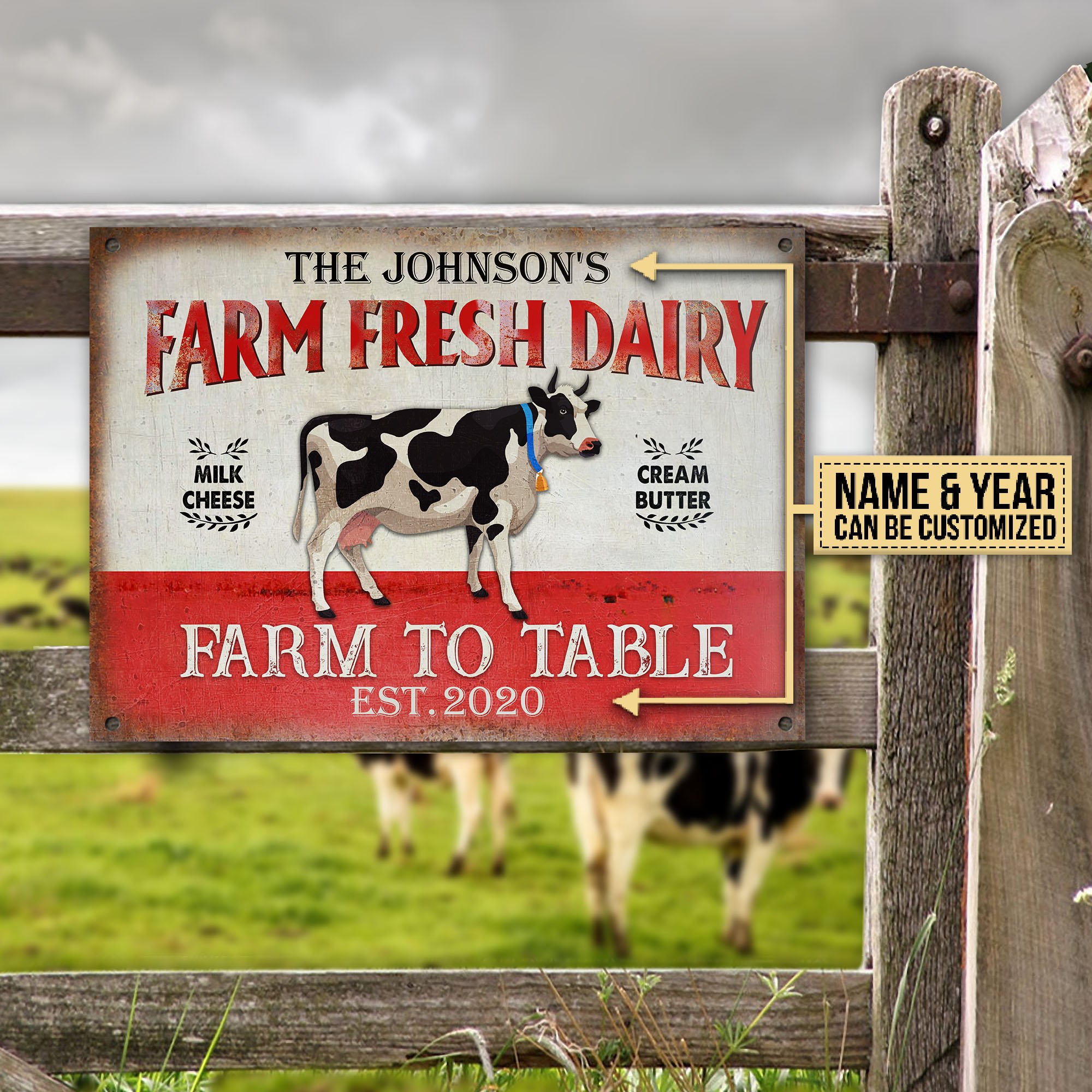 Personalized Farm Fresh Dairy Milk Cheese Customized Classic Metal Signs