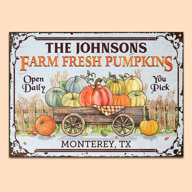 Personalized Farm Fresh Pumpkin Custom Classic Metal Signs