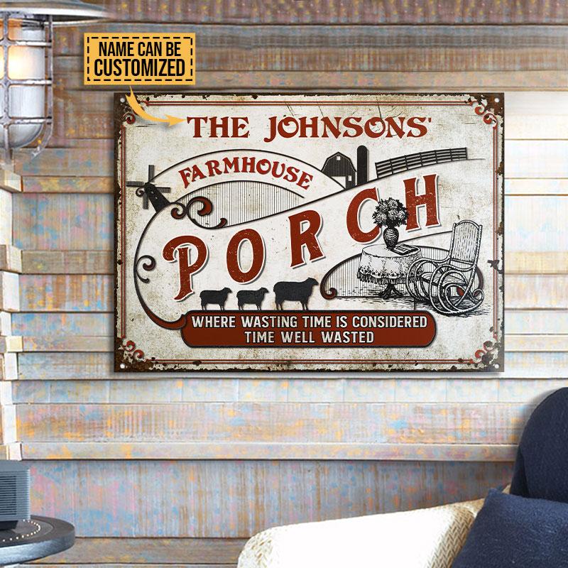 Personalized Farmhouse Porch Wasting Time Custom Classic Metal Signs