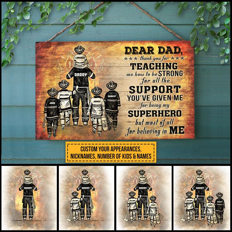 Personalized Firefighter Dad And Child Thank You Custom Wood Rectangle Sign