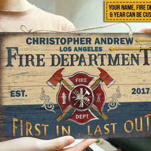 Personalized Firefighter Fire Department Customized Wood Rectangle Sign 2