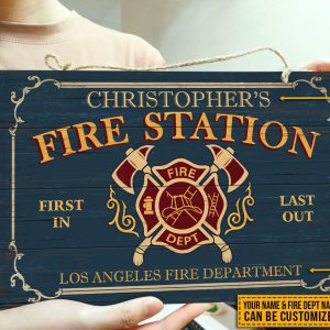 Personalized Firefighter Fire Station Customized Wood Rectangle Sign 2