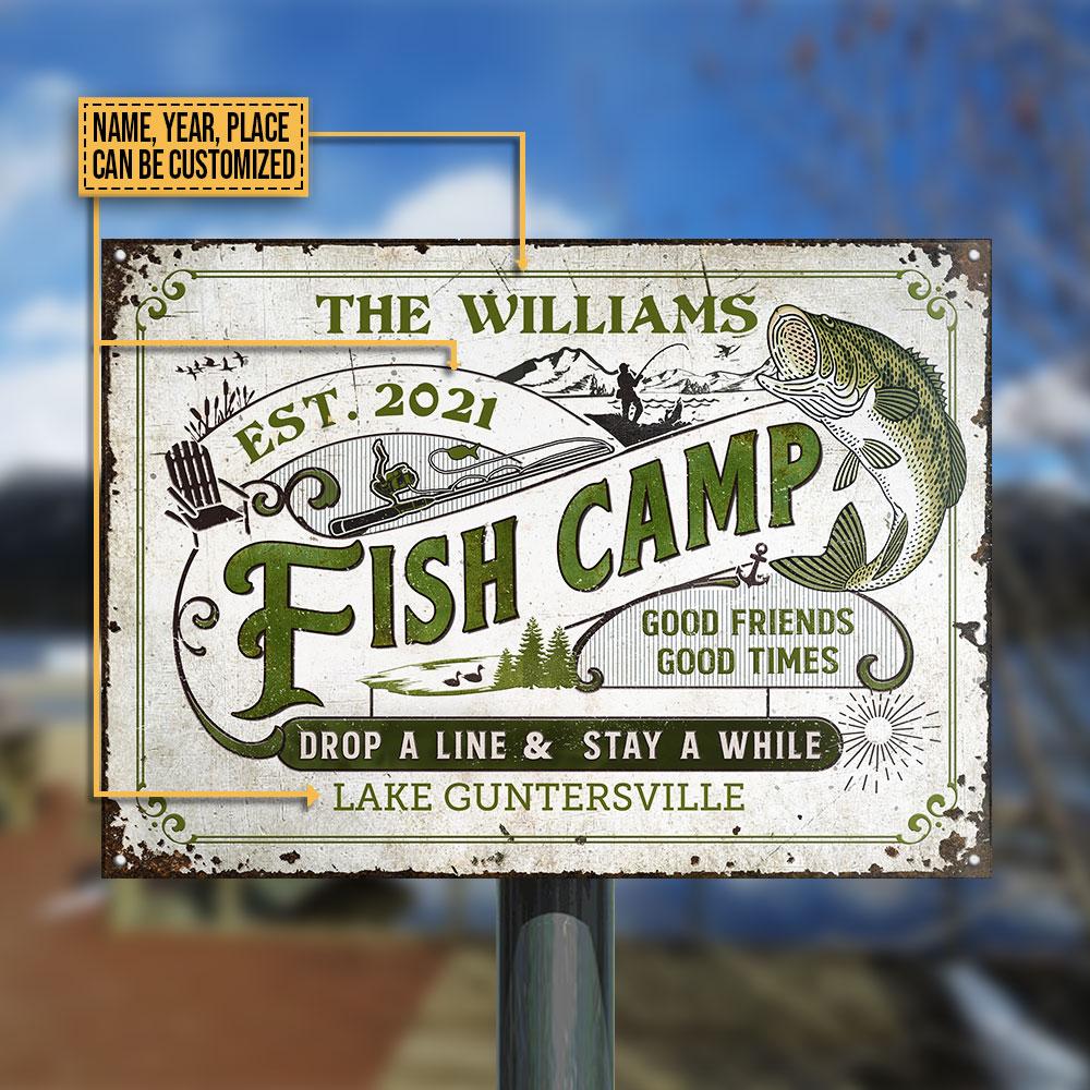 Personalized Fishing Camp Drop A Line Custom Classic Metal Signs