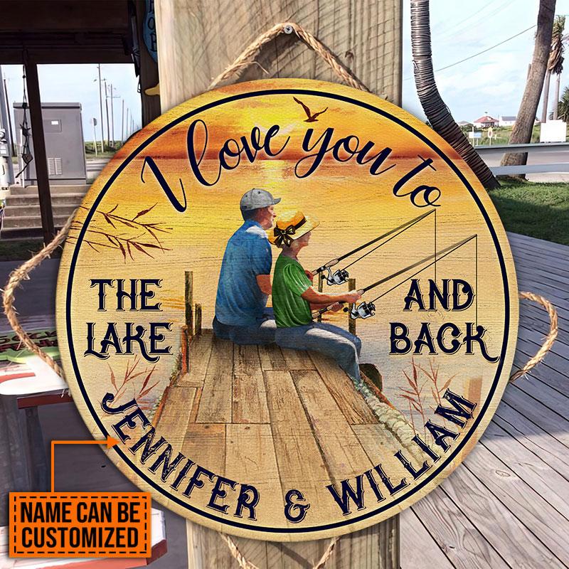 Personalized Fishing Couple Art I Love You Customized Wood Circle Sign