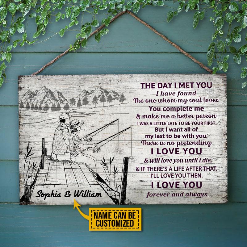 Personalized Fishing Couple Sketch The Day I Met You Customized Wood Rectangle Sign