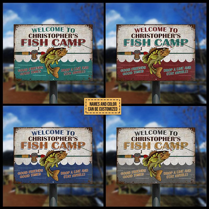 Personalized Fishing Fish Camp Drop A Line Color Custom Classic Metal Signs