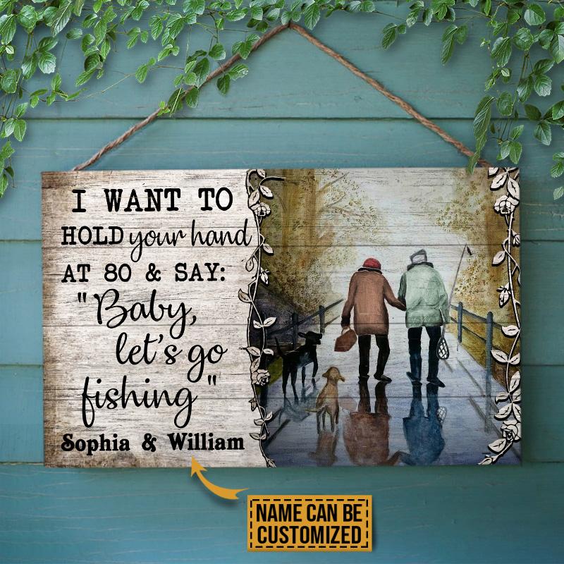 Personalized Fishing Hold You Hand Customized Wood Rectangle Sign