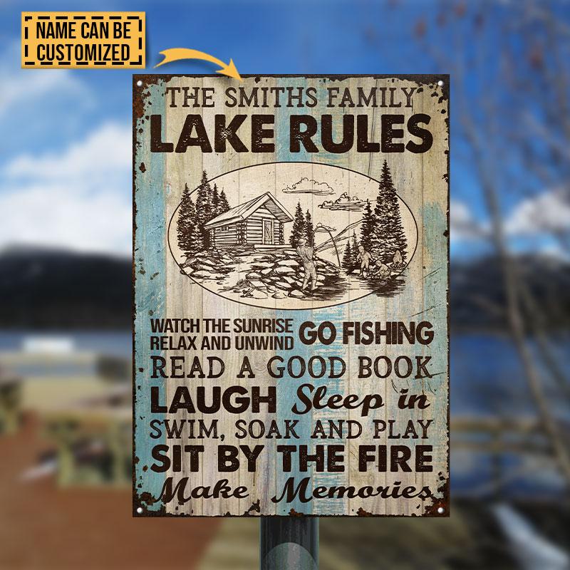 Personalized Fishing Lake Rules Custom Metal Signs