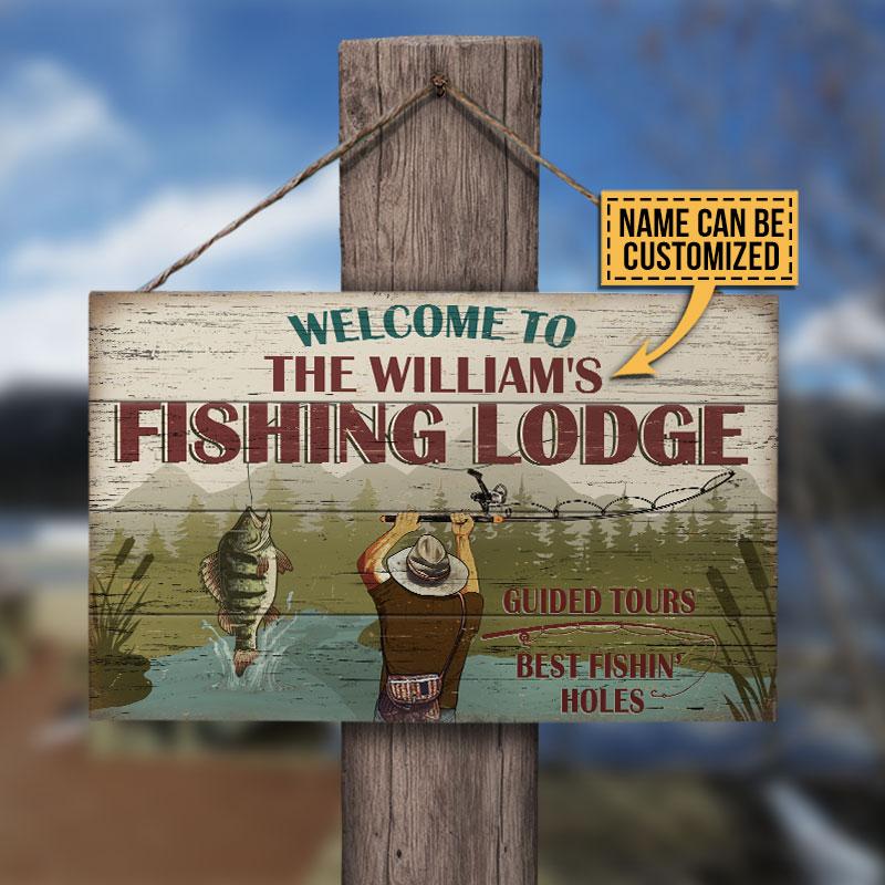 Personalized Fishing Lodge Best Fishin' Holes Customized Wood Rectangle Sign