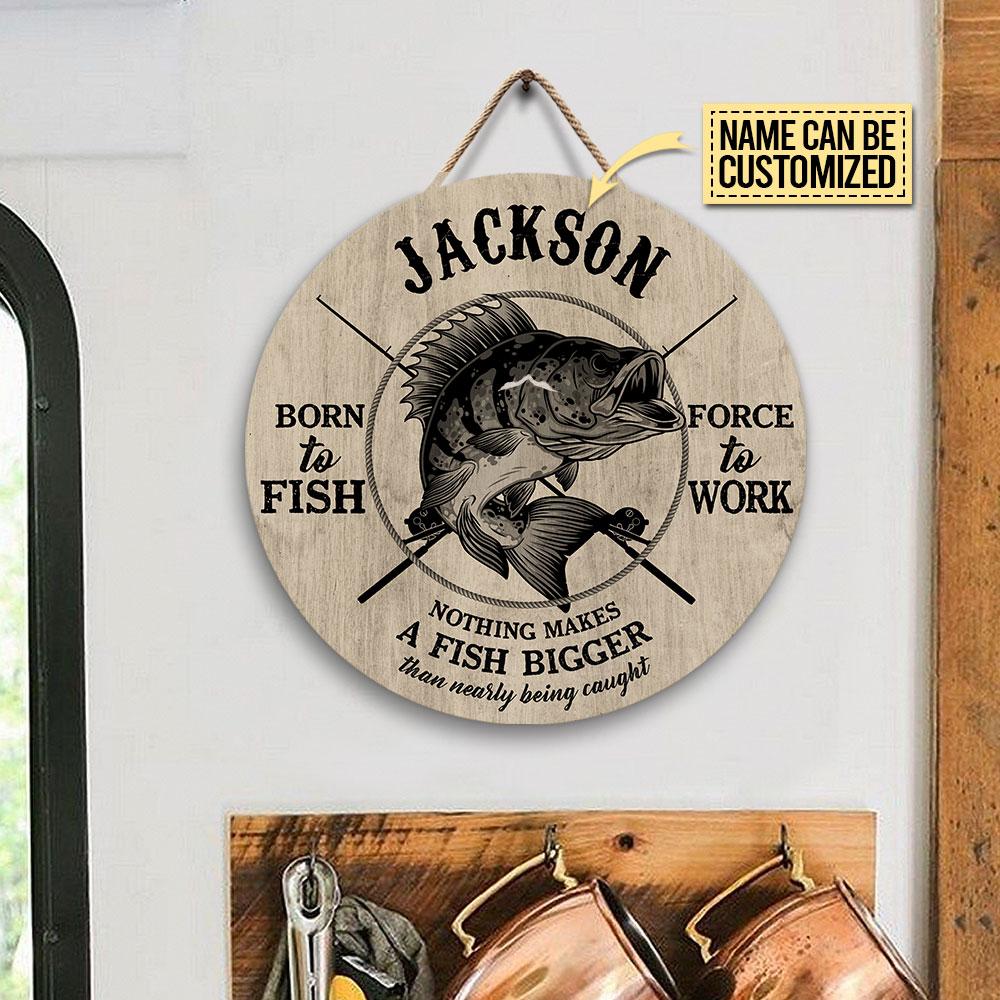 Personalized Fishing Nearly Being Caught Customized Wood Circle Sign