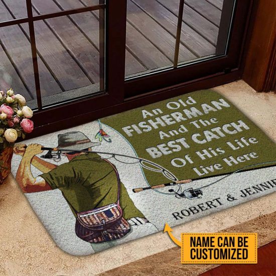 Personalized Fishing Old Couple Custom Name Doormat Welcome Mat