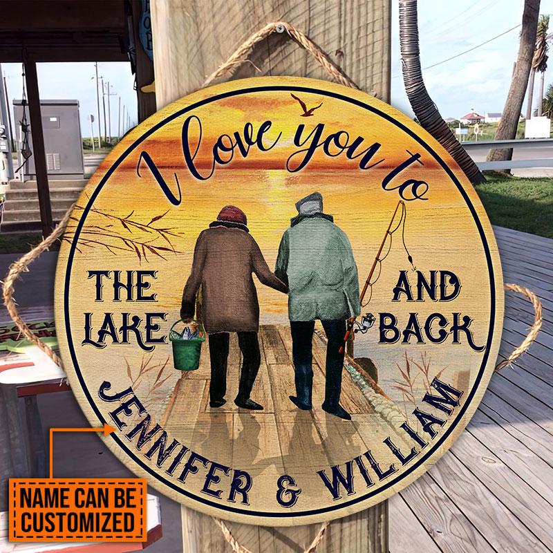 Personalized Fishing Old Couple  I Love You Customized Wood Circle Sign