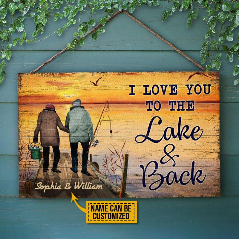 Personalized Fishing Old Couple  I Love You Customized Wood Rectangle Sign