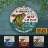 Personalized Fishing Old Fisherman And His Best Catch Custom Wood Circle Sign