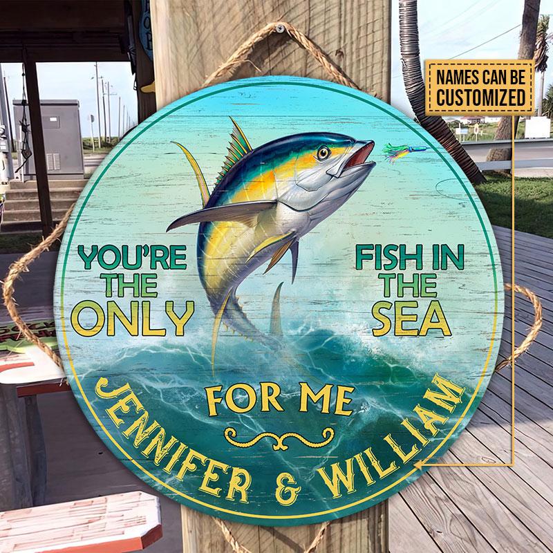 Personalized Fishing Only Fish Customized Wood Circle Sign