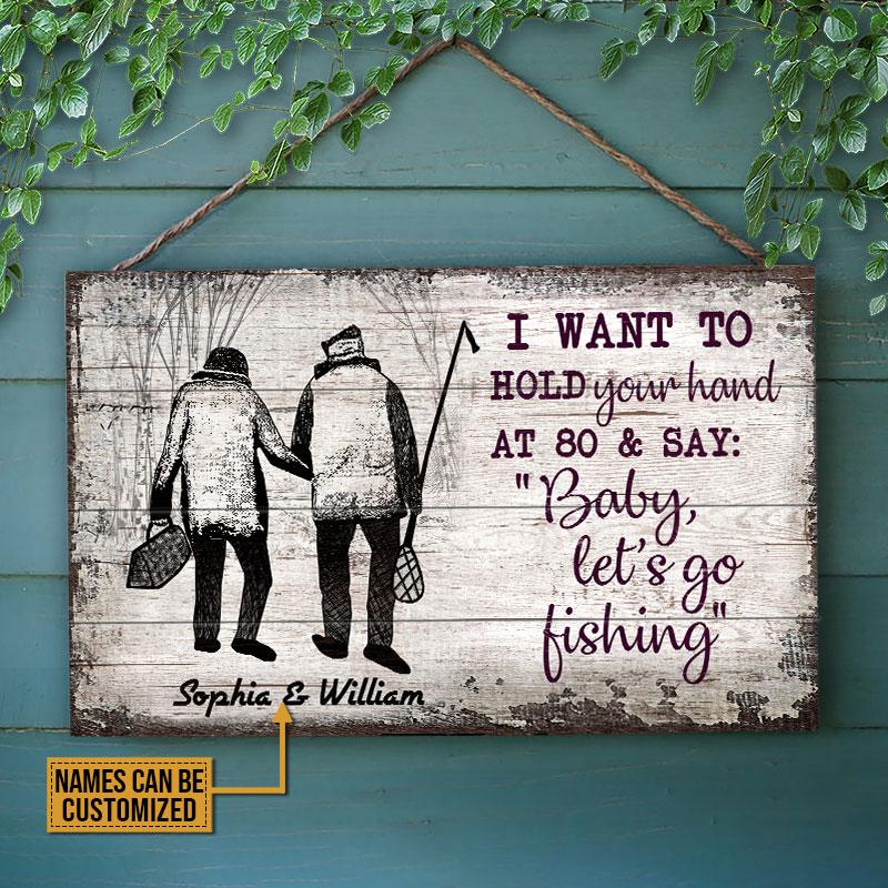 Personalized Fishing Sketch Hold Your Hand Customized Wood Rectangle Sign