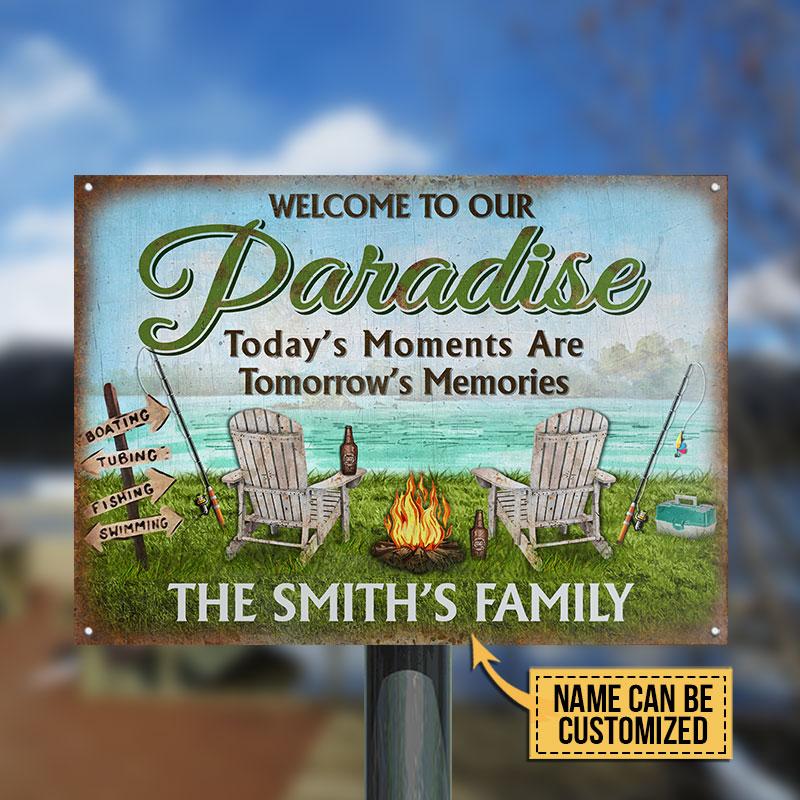 Personalized Fishing Welcome To Our Paradise Customized Classic Metal Signs