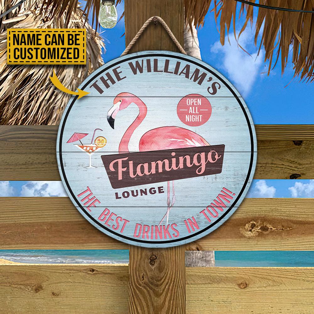 Personalized Flamingo Lounge Best Drinks Customized Wood Circle Sign