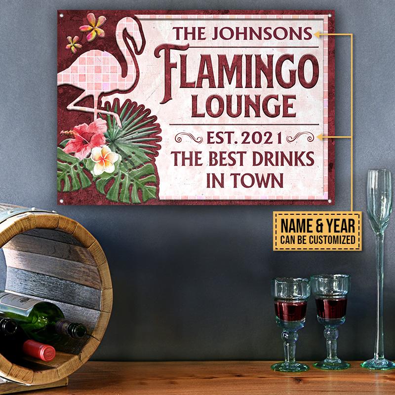 Personalized Flamingo Lounge Best Drinks In Town Custom Classic Metal Sign