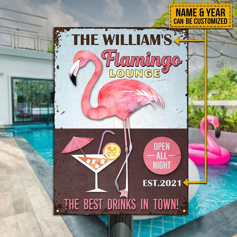 Personalized Flamingo Lounge Open All Customized Classic Metal Signs
