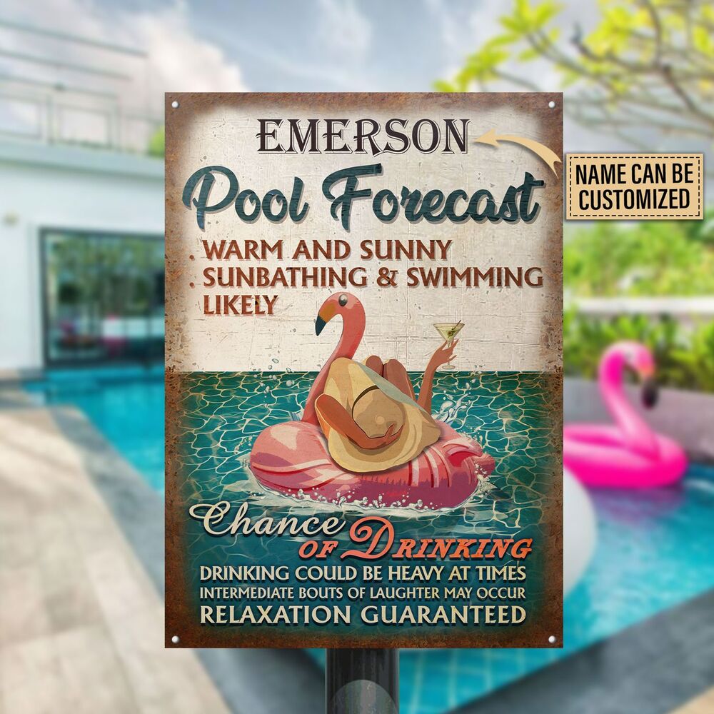 Personalized Flamingo Pool Forecast Warm Sunny Customized Classic Metal Signs