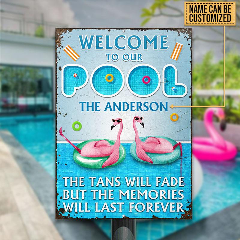 Personalized Flamingo Swimming Pool But Memories Customized Classic Metal Signs