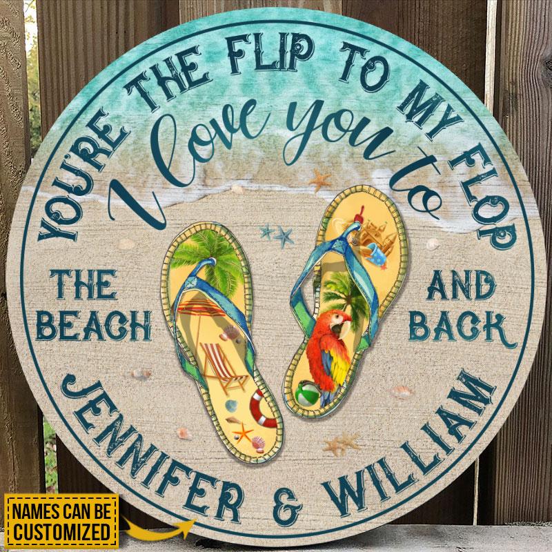Personalized Flip Flop Beach I Love You Custom Wood Circle Sign 1