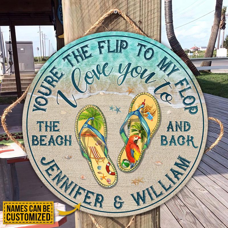 Personalized Flip Flop Beach I Love You Custom Wood Circle Sign