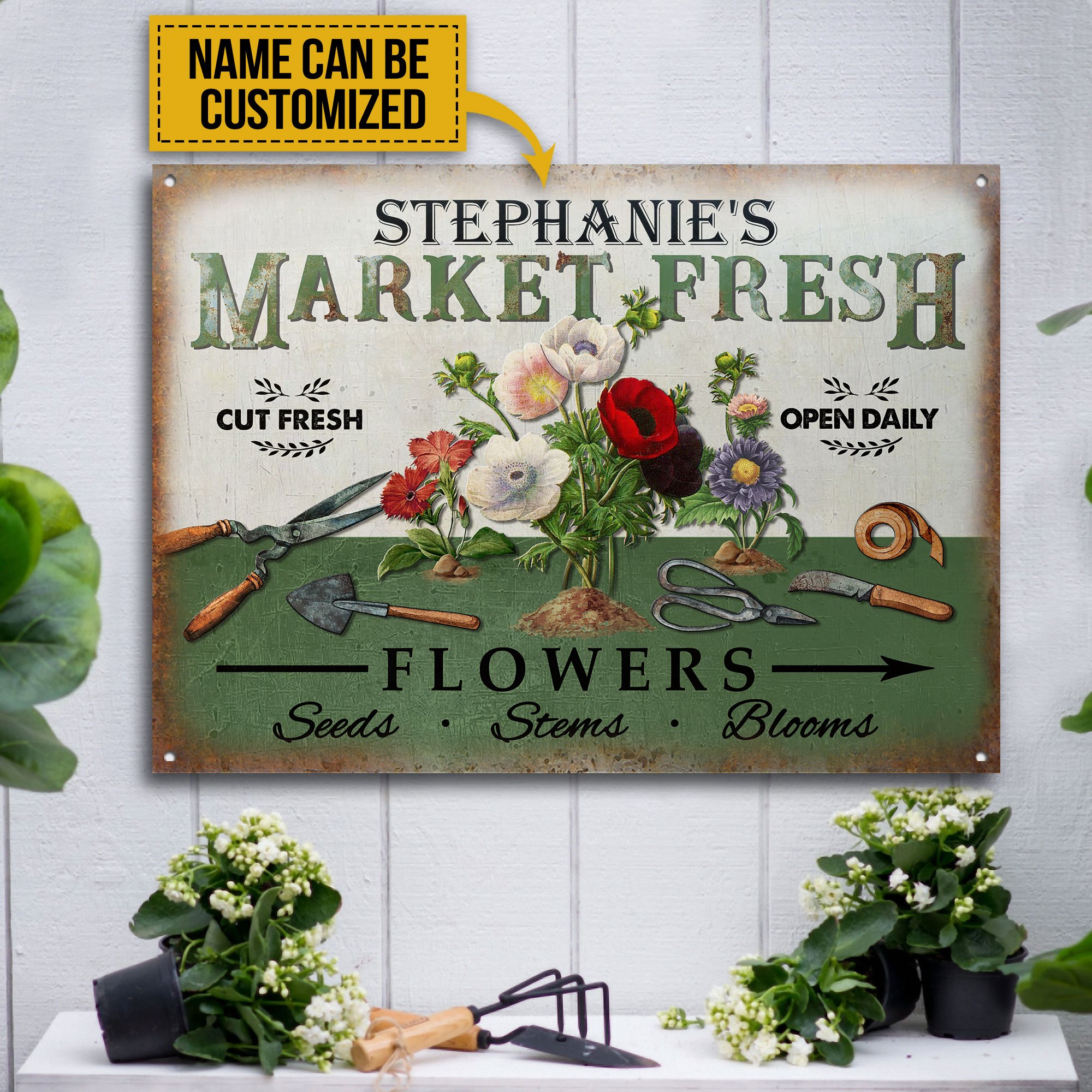 Personalized Floristry Fresh Flower Market Open Daily Customized Classic Metal Signs