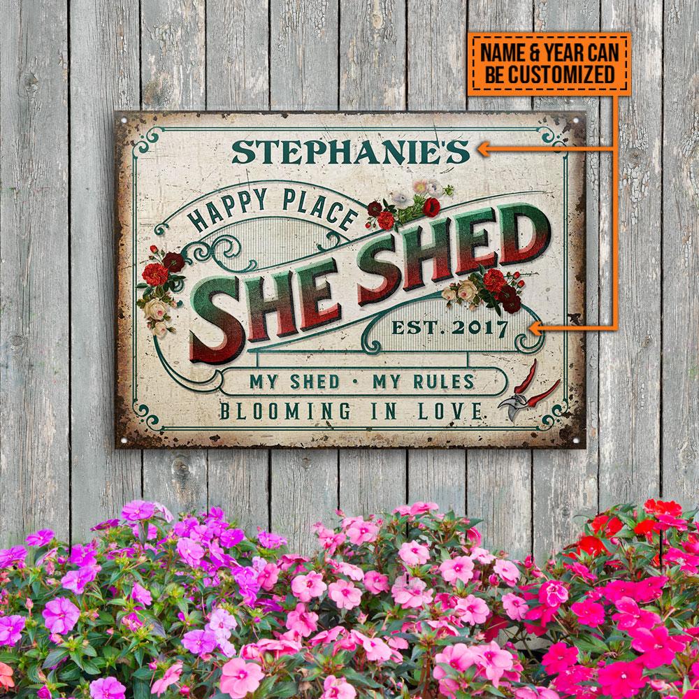 Personalized Floristry She Shed Blooming In Love Customized Classic Metal Signs