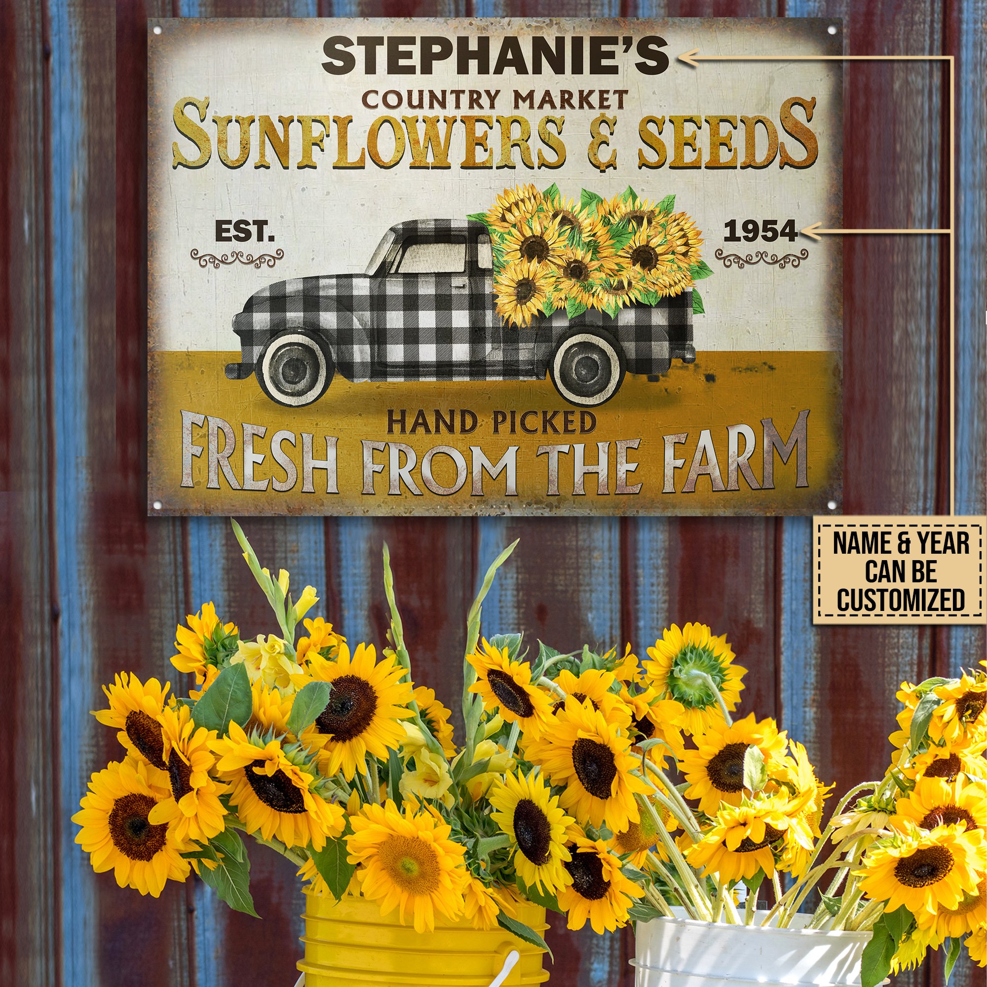 Personalized Floristry Vintage Sunflower And Seeds Customized Classic Metal Signs