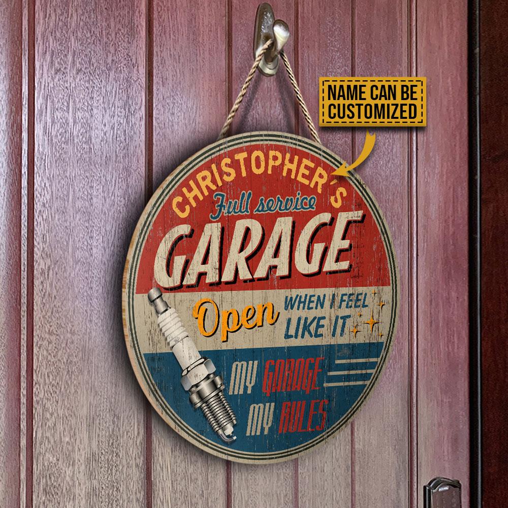 Personalized-Garage-My-Rules-Customized-Wood-Circle-Sign-2 Personalized Garage My Rules Customized Wood Circle Sign 2