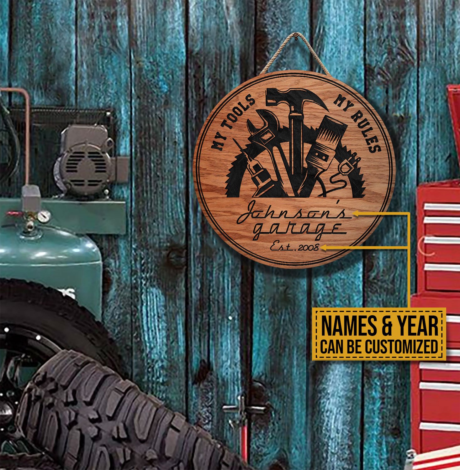 Personalized-Garage-My-Tool-Customized-Wood-Circle-Sign Personalized Garage My Tool Customized Wood Circle Sign