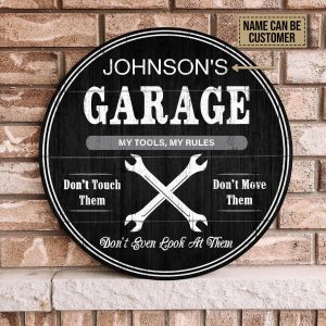 Personalized Garage My Tools My Rules Customized Wood Circle Sign 2