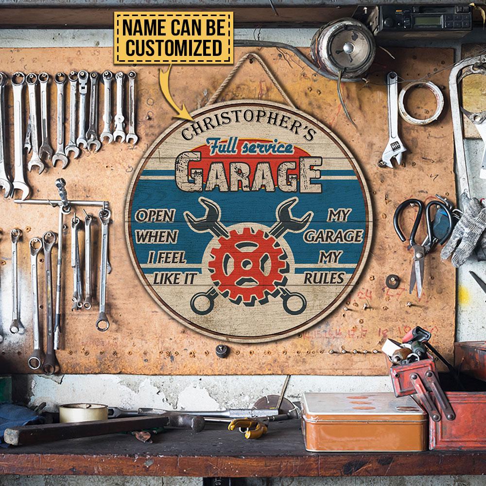 Personalized Garage Open When Customized Wood Circle Sign