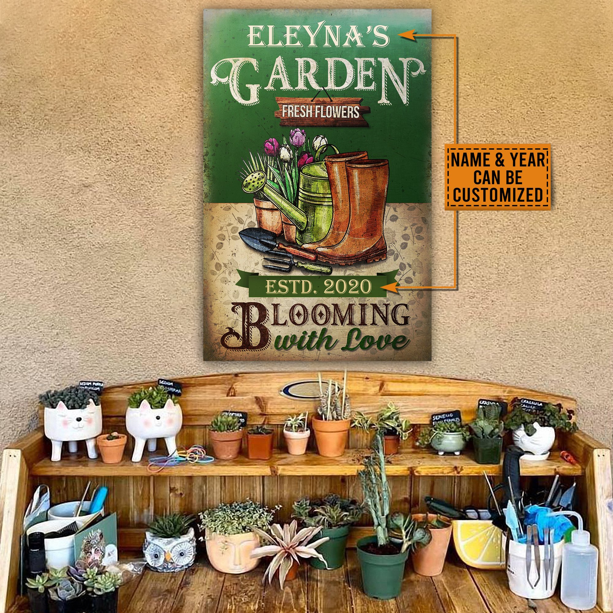 Personalized-Garden-Blooming-With-Love-Classic-Metal-Signs Personalized Garden Blooming With Love Classic Metal Signs