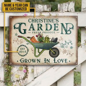 Personalized Garden Fresh Produce Grown In Love Customized Classic Metal Signs