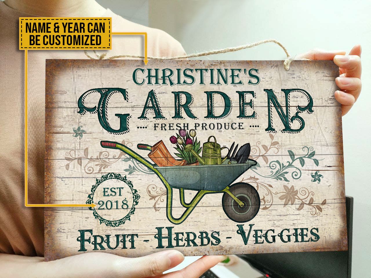 Personalized-Garden-Fresh-Produce-Herbs-And-Veggie-Customized-Wood-Rectangle-Sign-2 Personalized Garden Fresh Produce Herbs And Veggie Customized Wood Rectangle Sign 2