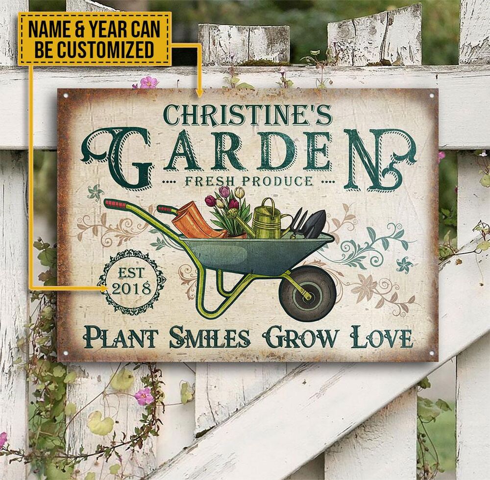 Personalized-Garden-Fresh-Produce-Plant-Smiles-Grow-Love-Customized-Classic-Metal-Signs Personalized Garden Fresh Produce Plant Smiles Grow Love Customized Classic Metal Signs