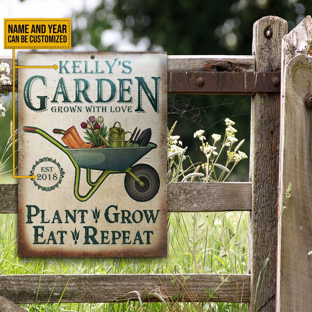 Personalized Garden Grow With Love Customized Classic Metal Signs