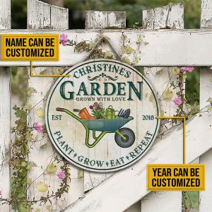 Personalized Garden Grow With Love Customized Wood Circle Sign