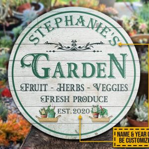 Personalized Garden Herb Veggies Customized Wood Circle Sign