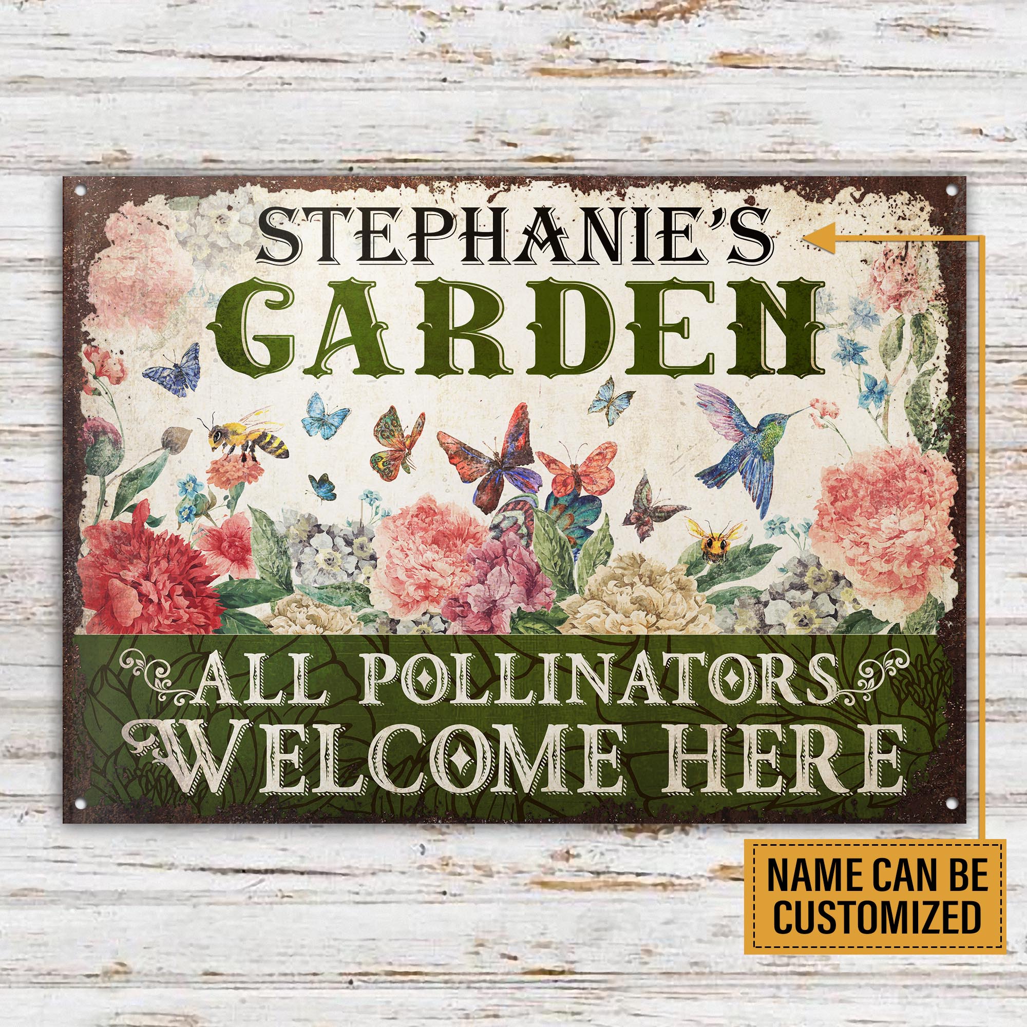 Personalized Garden Pollinators Welcome Here Customized Classic Metal ...