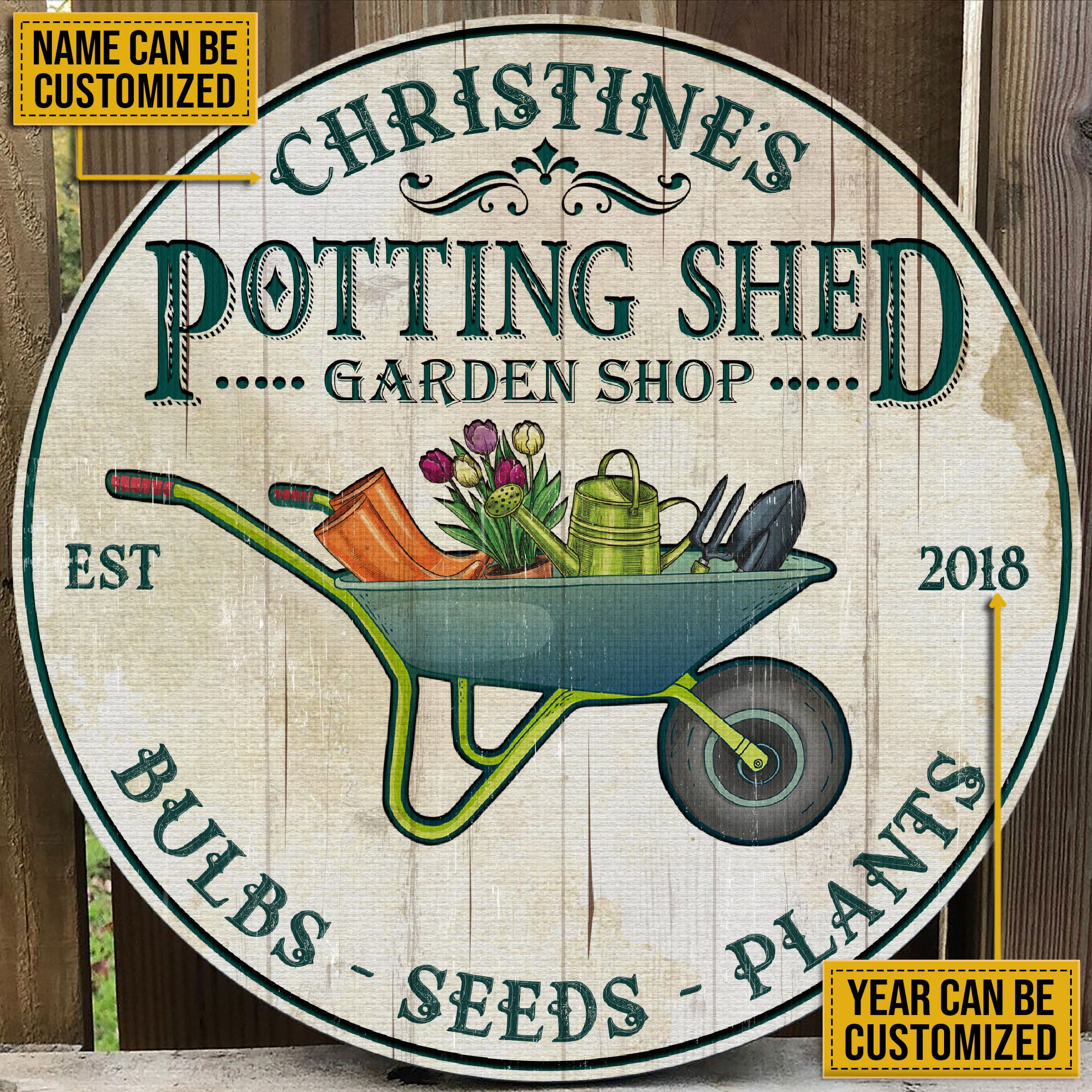 Personalized Garden Potting Shed Customized Wood Circle Sign 1