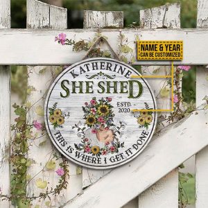 Personalized Garden She Shed Customized Wood Circle Sign