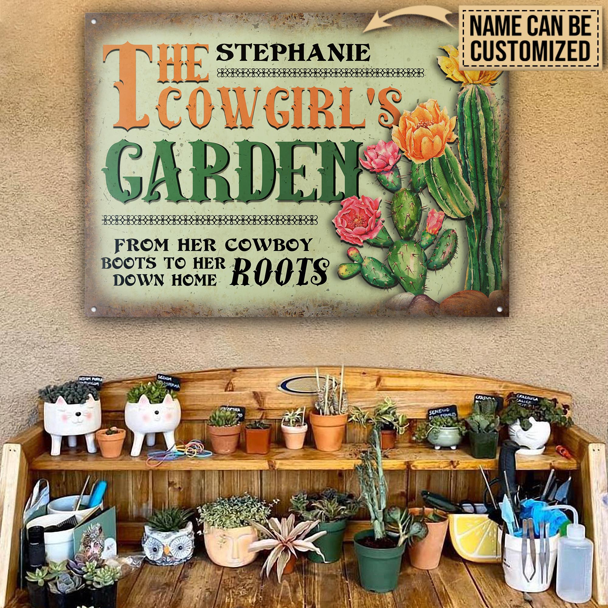Personalized-Gardening-Cowgirls-Garden-Customized-Classic-Metal-Signs Personalized Gardening Cowgirl's Garden Customized Classic Metal Signs