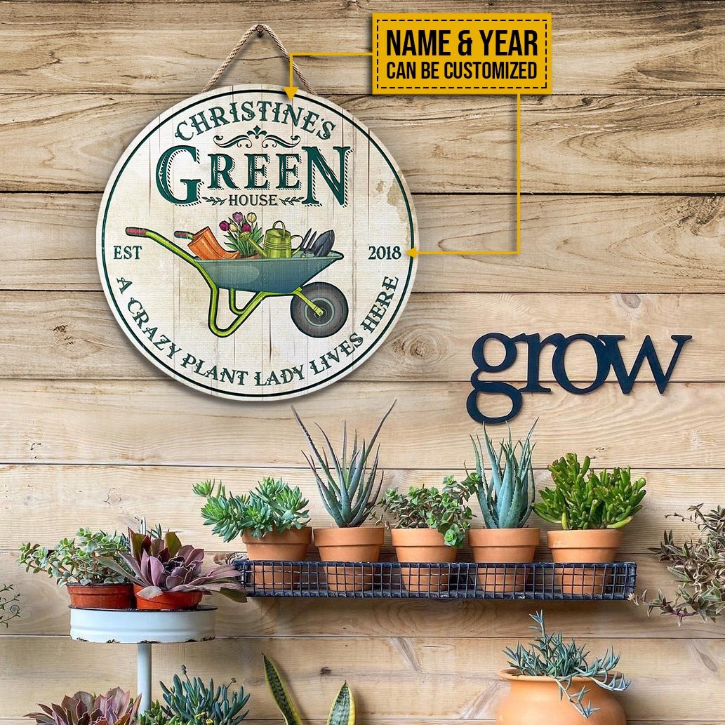 Personalized Gardening Crazy Plant Lady Customized Wood Circle Sign