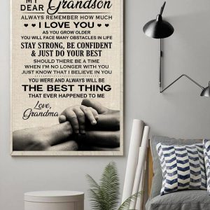 Personalized Gift To My Dear Grandson Hand Hold Hand Canvas