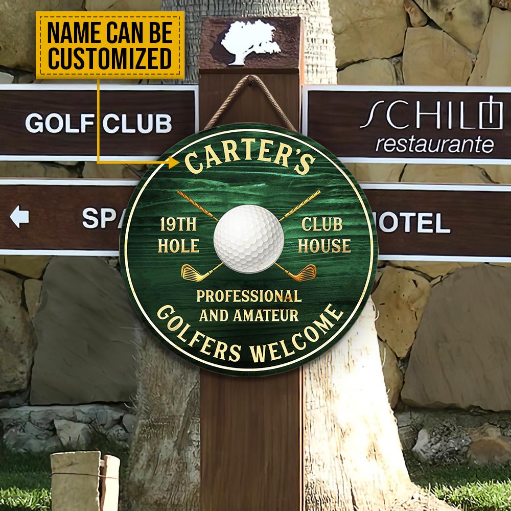 Personalized Golf 19th Hole Club house Customized Wood Circle Sign