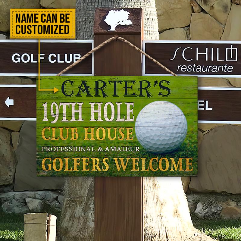 Personalized Golf 19th Hole Customized Wood Rectangle Sign